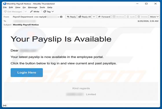 Your Payslip Is Available truffa via email