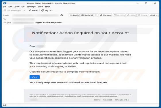 Update Related To Account Verification truffa via email