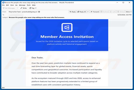 Polymarket Member Access Invitation truffa via email