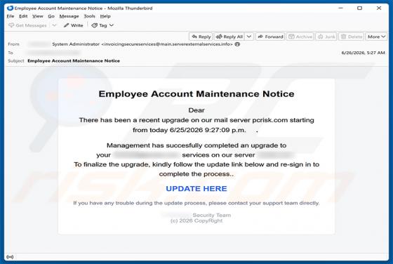 Employee Account Maintenance Notice truffa via email