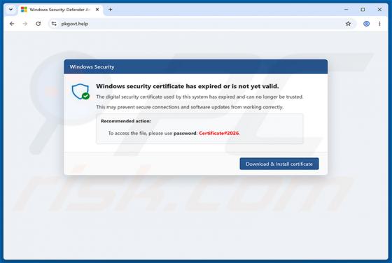 Windows Security Certificate Expired/Invalid truffa POP-UP