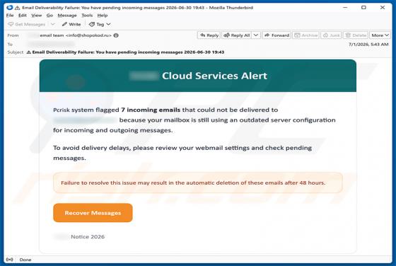 Cloud Services Alert truffa via email