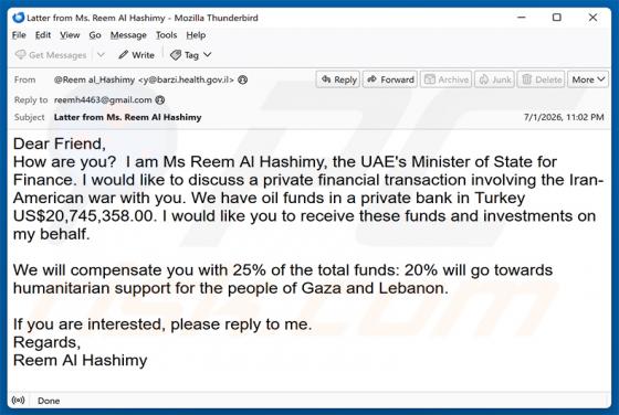 Private Financial Transaction truffa via email