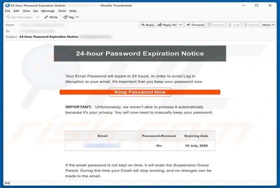 24-Hour Password Expiration Notice truffa via email
