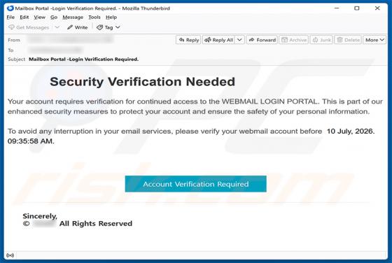 Security Verification Needed truffa via email