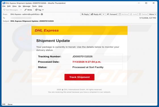DHL Express Shipment Update truffa via email
