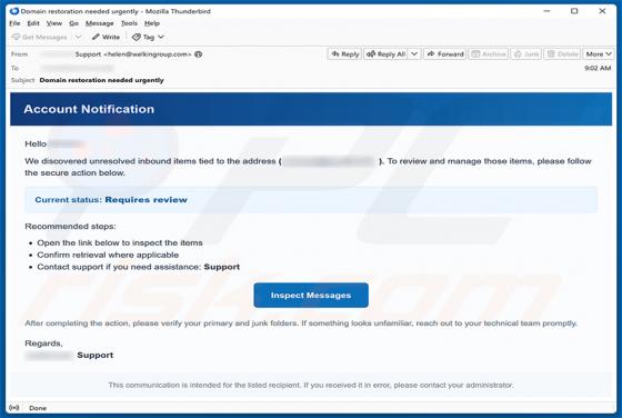 Unresolved Inbound Items truffa via email