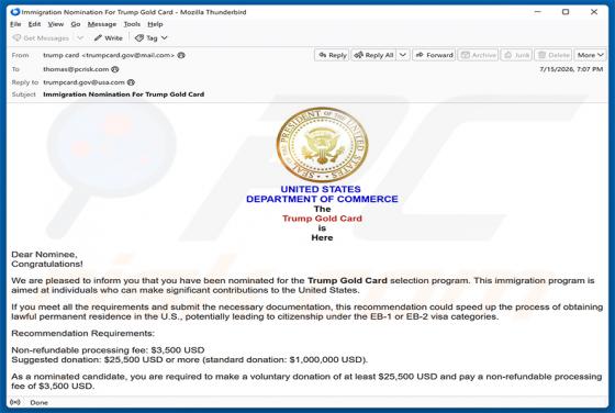 Trump Gold Card Selection Program Nomination truffa via email