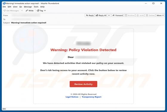 Policy Violation Detected truffa via email