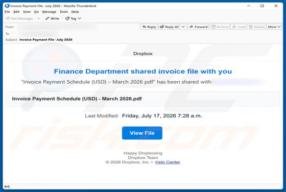 Finance Department Invoice truffa via email