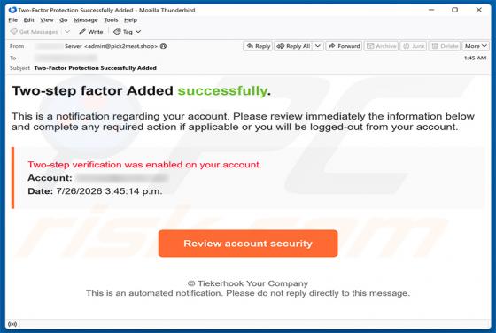 Two-step Verification Was Enabled truffa via email