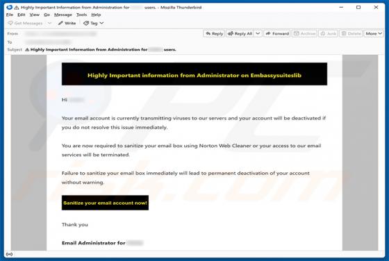 Email Account Is Currently Transmitting Viruses truffa