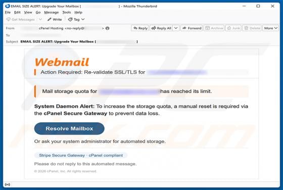 cPanel - Re-validate SSL/TLS truffa via email