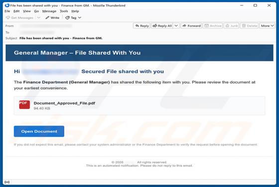 Finance Department (General Manager) Secure File truffa via email