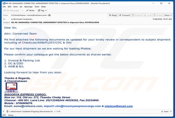 Insoorya Express Cargo Shipment Documents Email Virus