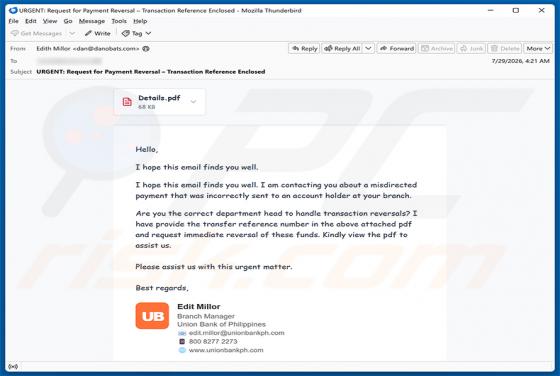 Misdirected Payment truffa via email