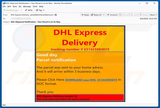 DHL Express - Parcel Sent To Your Home Address truffa via email