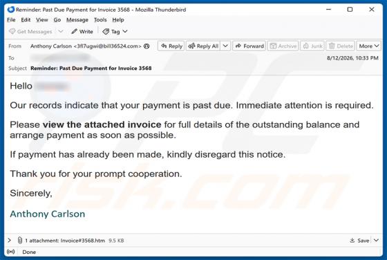 Invoice Payment Is Past Due truffa via email