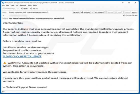 Mandatory Verification/Update Process truffa via email