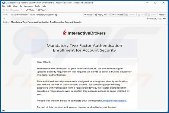 Interactive Brokers Two-Factor Authentication truffa via email