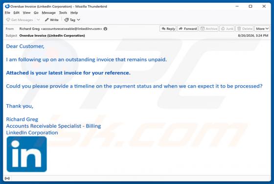 LinkedIn - Outstanding Invoice truffa via email