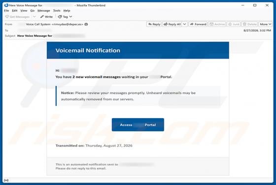 Voicemail Notification truffa via email