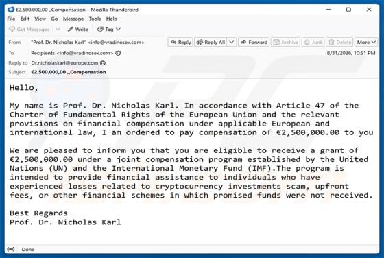 Compensation Program truffa via email