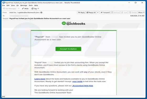 QuickBooks Online Accountant Invitation truffa via email