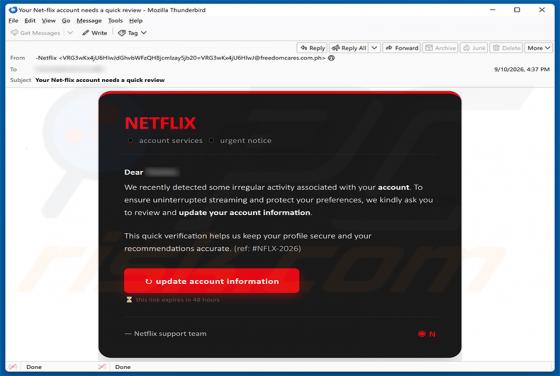 Netflix - Irregular Account Activity truffa via email