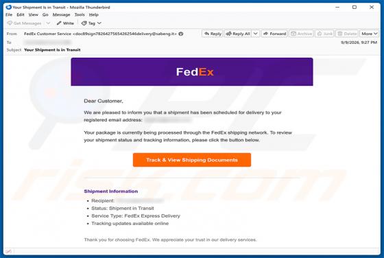 FedEx Shipment Scheduled For Delivery truffa via email