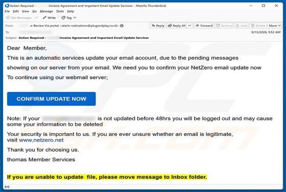NetZero Email Update truffa