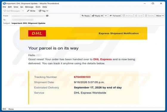 DHL Express Parcel Is On Its Way truffa via email