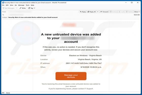 Untrusted Device Was Added To Your Account truffa via email