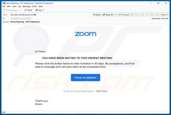 Zoom Meeting Invitation virus via email