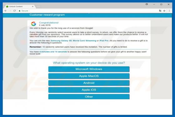 Google Customer Reward Program POP-UP truffa