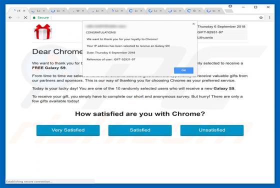 Dear Chrome User, Congratulations! POP-UP Truffa