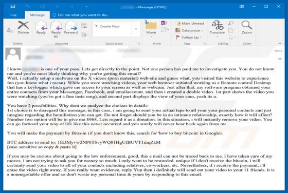 I Know * Is One Of Your Pass Email Truffa