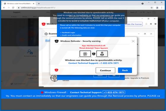 Windows Was Blocked Due To Questionable Activity POP-UP truffa