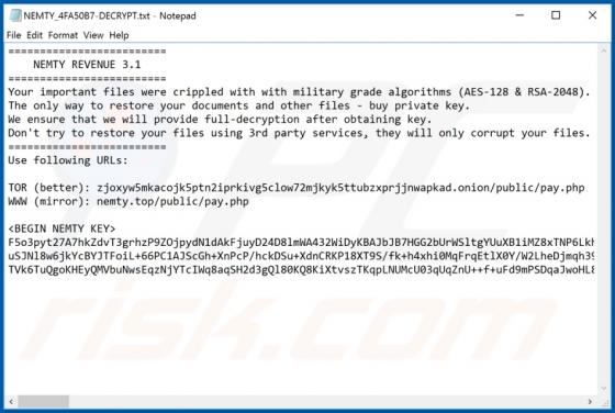 NEMTY REVENUE 3.1 Ransomware