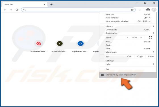 Dirottatore del browser di Chrome "Gestito dalla tua organizzazione" (Windows)