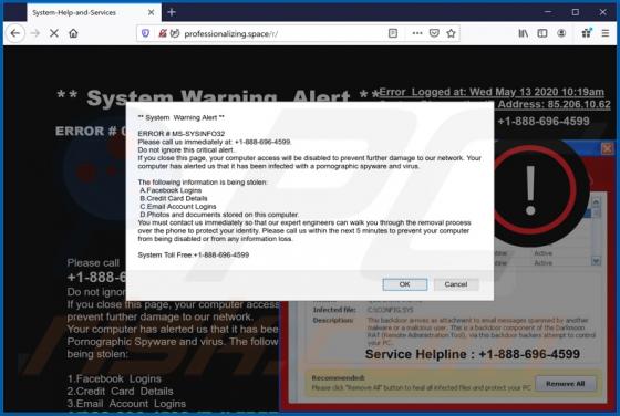 System Warning Alert POP-UP Truffa