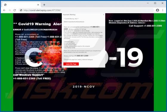 Covid19 Warning Alert POP-UP Truffa